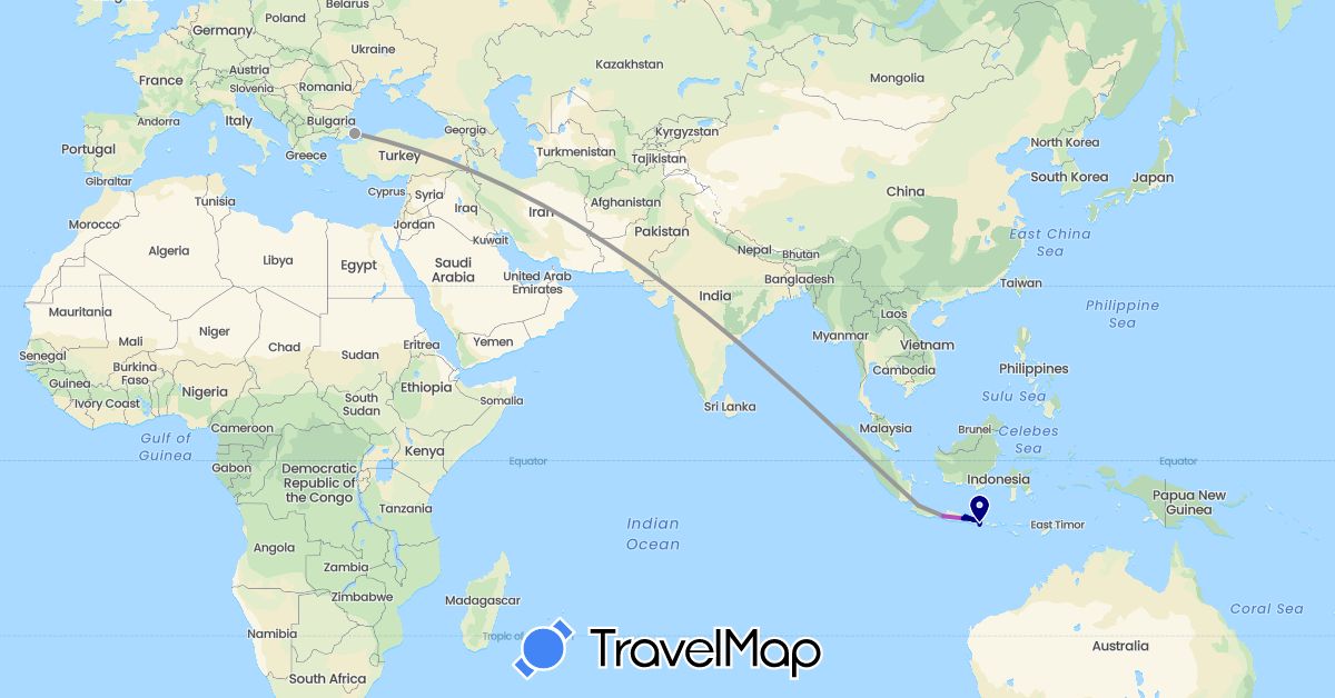TravelMap itinerary: driving, plane, train in Indonesia, Turkey (Asia)